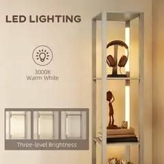 HOMCOM Floor Lamp with Shelves, LED Column Modern Standing Lamp with Fabric Drawer, Adjustable Brightness, Foot Switch for Living Room, Bedroom, Office, Oak - 5