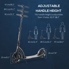 HOMCOM Foldable Kick Scooter with Double Shock Absorption and Big Wheels, Height Adjustable Aluminium Frame Big Wheel Scooter for 14+ Teens Adult - Black - 5