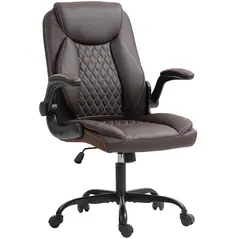 HOMCOM Faux Leather Office Chair. with Flip-Up Armrests - Brown - 1