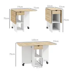 HOMCOM Folding Dining Table, Drop Leaf Table for Small Spaces, Foldable Table with Drawer and Storage Shelves for Kitchen, Dining Room, Oak - 3