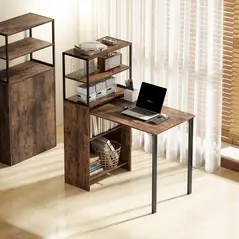 HOMCOM Folding Shelf and Work Table - Brown/Black - 2