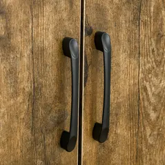 HOMCOM Farmhouse 4-Door Cabinet, Freestanding Tall Cupboard with Storage Shelves for Bedroom & Living Room, Rustic Wood Effect - 9