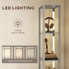 HOMCOM Floor Lamp with Shelves, LED Column Modern Standing Lamp with Fabric Drawer, Adjustable Brightness, Foot Switch for Living Room, Bedroom, Office, Grey - 5