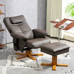 HOMCOM Faux Leather Massage Recliner Chair, with Storage Ottoman - Brown - 2