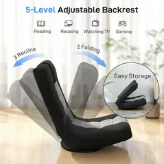 HOMCOM Floor Chair, Folding Floor Sofa with Adjustable Backrest, Wide Seat, Swivel Base, Black - 4