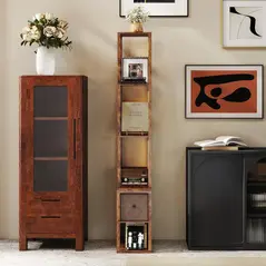 HOMCOM Floor Lamp with Shelves, LED Column Modern Standing Lamp with Fabric Drawer, Adjustable Brightness, Foot Switch for Living Room, Bedroom, Office, Rustic Brown - 9