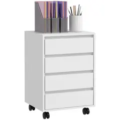 HOMCOM Four-Drawer Office Filing Cabinet, with Wheels - White - 1