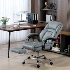 HOMCOM Faux Leather Reclining Office Chair, with Footrest - Grey - 2