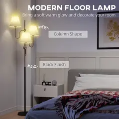 HOMCOM Floor Lamp, 165 cm Tall Standing Lamp with 3 Light and Foot Switch for Living Room, Bedroom, Bedside, Office, E27 Base Without Bulb (40W Max) - 4