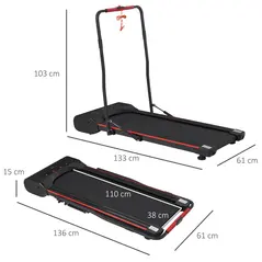 HOMCOM Foldable Walking Machine Treadmill 1-6km/h with LED Display & Remote Control Exercise Fitness for Home Office - 3