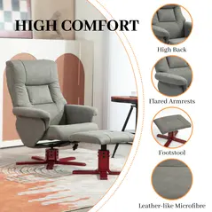HOMCOM Faux Microfibre Leather Manual Recliner and Footstool Set - Grey - 6