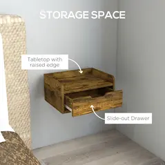 HOMCOM Floating Nightstands Set of 2, Wall Mounted Bedside Table with Drawer for Bedroom, Rustic Brown - 6