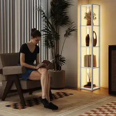 HOMCOM Floor Lamp with Shelves and 3 Brightness Levels - White - 9