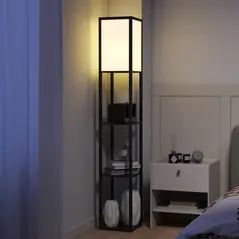 HOMCOM Floor Lamp with Shelves, 3 Layer Column Modern Standing Lamp for Living Room, Bedroom, Office, Bulb not Included, Black - 7