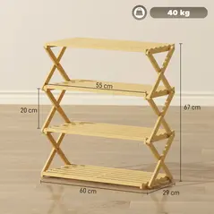 HOMCOM Four-Tier Folding Bamboo Shoe Rack - Natural Finish - 3