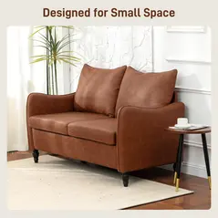 HOMCOM Faux Leather Marble-Effect Two-Seater Sofa - Brown - 6