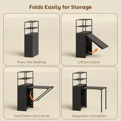 HOMCOM Folding Shelf and Work Table - Black - 7