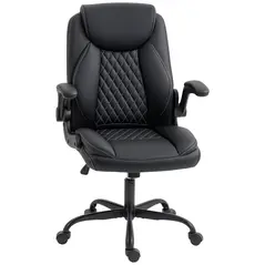 HOMCOM Faux Leather Office Chair. with Flip-Up Armrests - Black - 1
