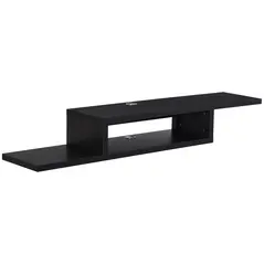 HOMCOM Floating TV Unit, Wall Mounted TV Stand with Open Shelf and 2 Cable Holes, Entertainment Unit for Living Room, Black - 1