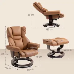HOMCOM Faux Leather Reclining Chair and Footstool - Brown - 3
