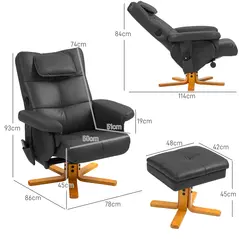 HOMCOM Faux Leather Massage Recliner Chair, with Storage Ottoman - Black - 3