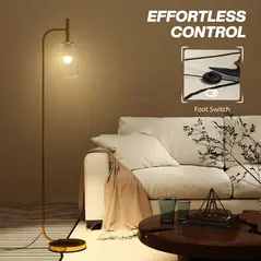 HOMCOM Floor Lamp for Living Room with Glass Lampshade, Modern Standing Lamp with Foot Switch for Bedroom, Bulb not Included, Gold Tone - 6