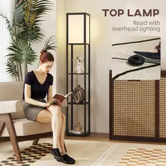 HOMCOM Floor Lamp with Shelves, 3 Layer Column Modern Standing Lamp for Living Room, Bedroom, Office, Bulb not Included, Black - 5