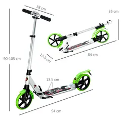 HOMCOM Folding Kick Scooter, Adjustable Ride On Scooter with 200mm Big Wheels and Double Shock Absorption, Urban Scooter for 14+ Teens Adult, Green - 3