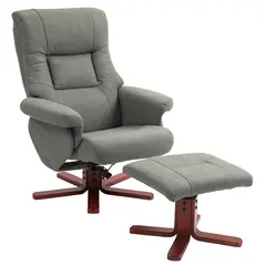 HOMCOM Faux Microfibre Leather Manual Recliner and Footstool Set - Grey - 1