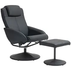 HOMCOM Faux Leather Reclining Chair and Footstool - Black - 1