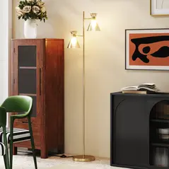 HOMCOM Floor Lamp with Adjustable Dual Head, Modern Standing Lamp with Floral Glass Shades and Foot Switch for Living Room Bedroom, E27 Socket, Bulb Not Included, Gold Tone - 9