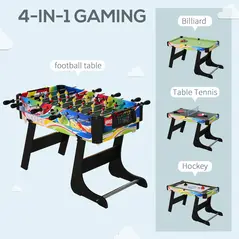 HOMCOM Folding Multi Gaming Table 4 in 1 Hockey, Football Table, Table Tennis, Billiards For Play Fun - 4