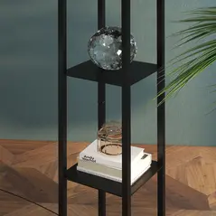 HOMCOM Floor Lamp with Shelves and Top Light, Modern Corner Standing Lamp with TC Fabric Lampshade for Living Room, Bedroom, Bulb not Included, Black - 8