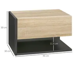 HOMCOM Floating Bedside Table Set of 2, Wall Mounted Bedside Cabinet with Drawer and Open Shelf, Modern Nightstand for Bedroom, 46 x 30 x 30 cm, Oak Tone - 3