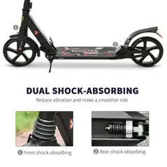 HOMCOM Folding Kick Scooter, Adjustable Ride On Scooter with 200mm Big Wheels and Double Shock Absorption, Urban Scooter for 14+ Teens Adult, Black - 7