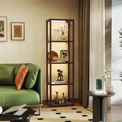 HOMCOM Four-Shelf Floor Lamp - Dark Brown - 2