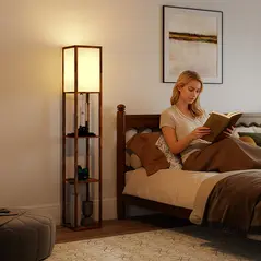 HOMCOM Floor Lamp with Shelves, 4 Layer Standing Lamp with USB Ports, 3 Colour Temperature, Rustic Brown - 2