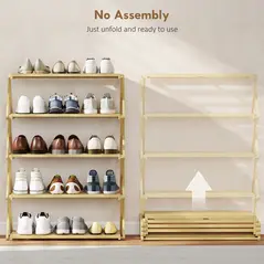 HOMCOM Five-Tier Folding Bamboo Shoe Rack - Natural Finish - 4