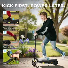 HOMCOM Foldable Electric Scooter, with LED Headlights, for Ages 7-14 Years, Black - 4