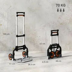 HOMCOM Folding Sack Truck, 70kg Lightweight Hand Truck with Wheels, Foldable Trolley Cart with Telescoping Handle for Warehouse, Office, Luggage, Silver Tone - 3