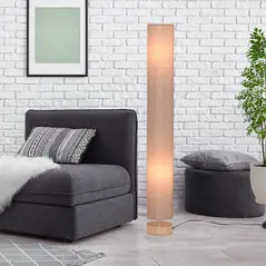 HOMCOM Floor Lamp for Living Room, 120cm Modern Standing Lamp with Linen Shade and Wooden Base, Cream - 7