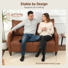 HOMCOM Faux Leather Marble-Effect Two-Seater Sofa - Brown - 5