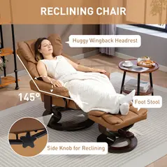 HOMCOM Faux Leather Reclining Chair and Footstool - Brown - 4