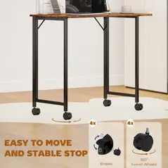 HOMCOM Folding Small Desk on Wheels - Rustic Brown - 5