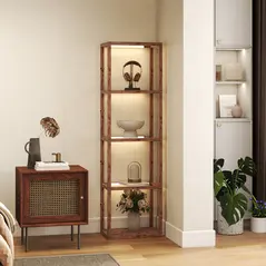 HOMCOM Four-Shelf Floor Lamp - Rustic Brown - 9