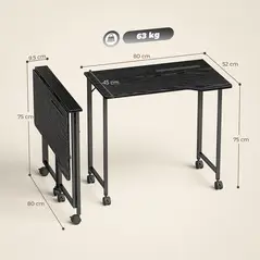 HOMCOM Folding Small Desk on Wheels - Black Wood Effect - 3