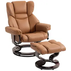 HOMCOM Faux Leather Reclining Chair and Footstool - Brown - 1