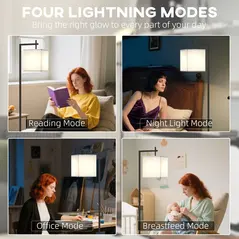 HOMCOM Floor Lamp for Living Room, 66" Modern Tall Standing Lamp with Adjustable Colour Temperatures & 10 Brightness Levels, Remote Control and Foot Switch for Bedroom Office, 9W LED Bulb Included - 5
