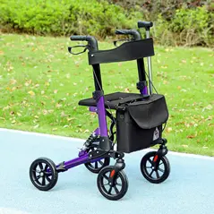 HOMCOM Folding Rollator Walker with Seat, Backrest, Lightweight Walking Frame with Storage Bag, Dual Brakes, Adjustable Handle Height, Suspension System, 4 Wheeled Walker for Seniors, Purple - 2