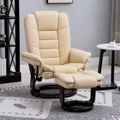 HOMCOM Faux Leather 135° Reclining Chair and Footstool - Beige - 7